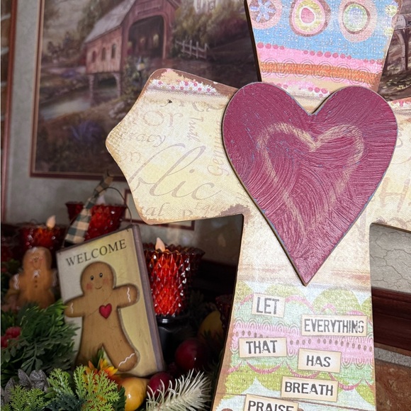 16” Colorful Decorative Cross with Heart Psalms 150:6 - Picture 6 of 10